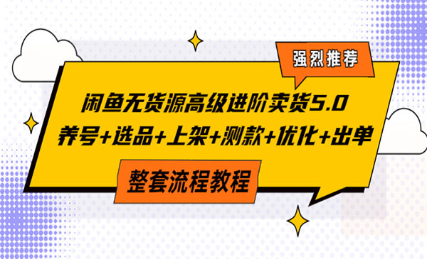 闲鱼无货源高级进阶卖货5.0，养号+选品+上架+测款+优化+出单整套-178分享