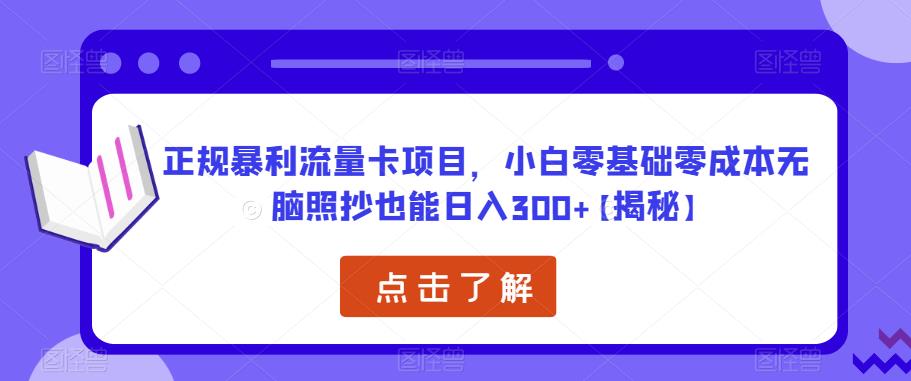 正规暴利流量卡项目，小白零基础零成本无脑照抄也能日入300+【揭秘】-旺仔资源库