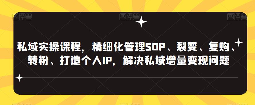 私域实操课程，精细化管理SOP、裂变、复购、转粉、打造个人IP，解决私域增量变现问题-旺仔资源库