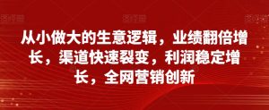 从小做大的生意逻辑，业绩翻倍增长，渠道快速裂变，利润稳定增长，全网营销创新-178分享