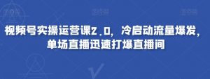 视频号实操运营课2.0，冷启动流量爆发，单场直播迅速打爆直播间-旺仔资源库