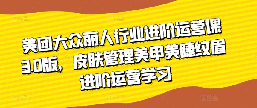 美团大众丽人行业进阶运营课3.0版，皮肤管理美甲美睫纹眉进阶运营学习-178分享