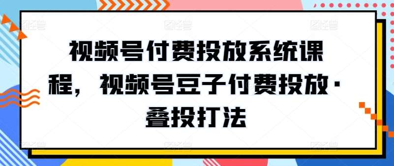 视频号付费投放系统课程，视频号豆子付费投放·叠投打法-旺仔资源库