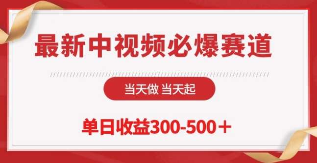 最新中视频必爆赛道，当天做当天起，单日收益300-500+【揭秘】-旺仔资源库