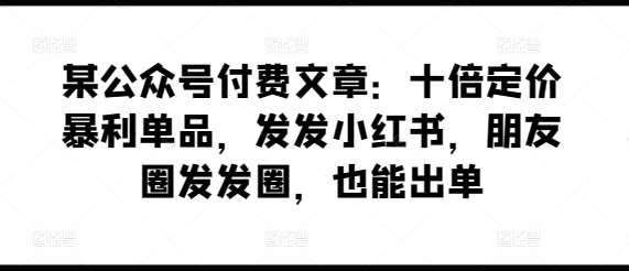 某公众号付费文章：十倍定价暴利单品，发发小红书，朋友圈发发圈，也能出单-旺仔资源库