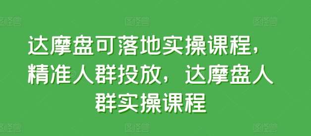 达摩盘可落地实操课程，精准人群投放，达摩盘人群实操课程-旺仔资源库