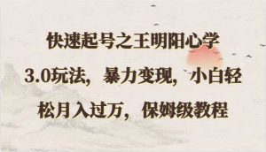 快速起号之王明阳心学3.0玩法，暴力变现，小白轻松月入过万，保姆级教程-旺仔资源库