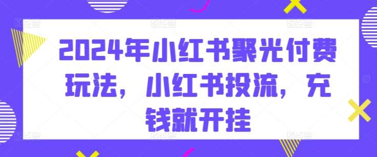 2024年小红书聚光付费玩法，小红书投流，充钱就开挂-旺仔资源库