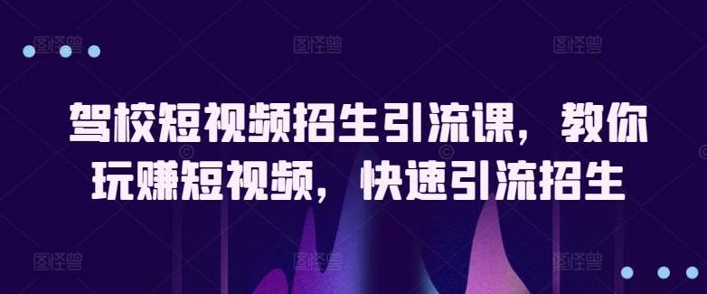 驾校短视频招生引流课，教你玩赚短视频，快速引流招生-旺仔资源库