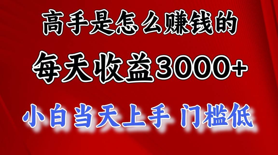 高手是怎么一天赚3000+的，小白当天上手，翻身项目，非常稳定。-旺仔资源库