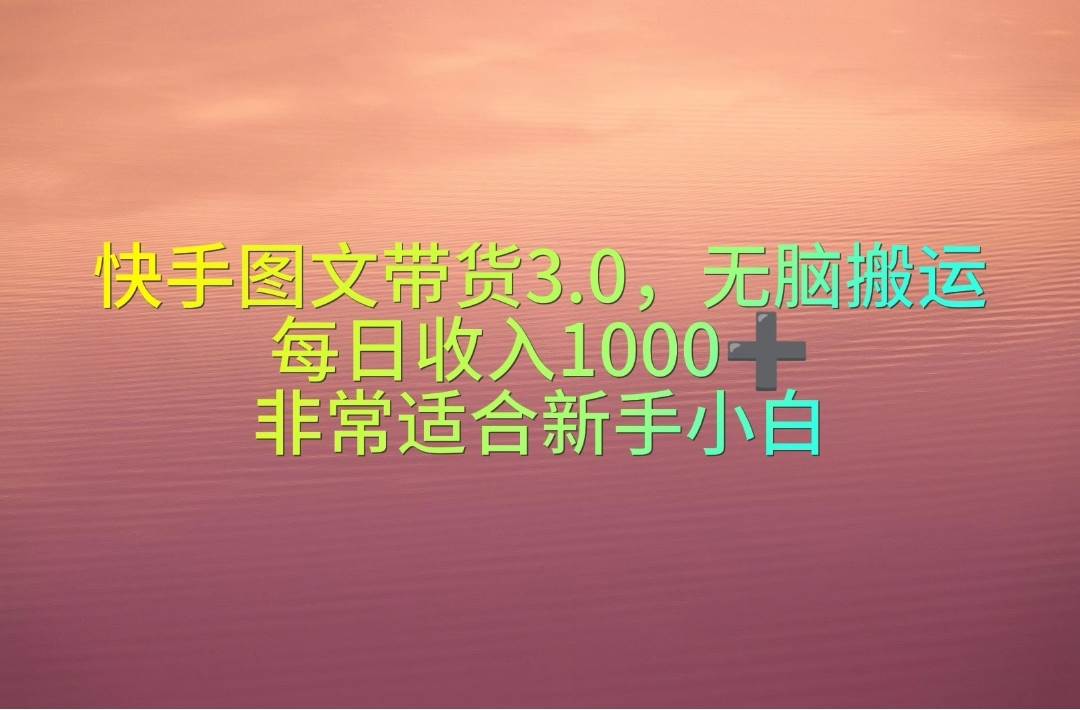 （10252期）快手图文带货3.0，无脑搬运，每日收入1000＋，非常适合新手小白-旺仔资源库