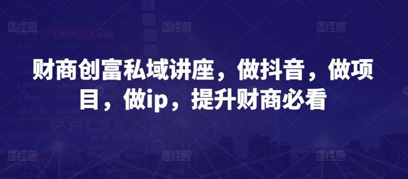 财商创富私域讲座，做抖音，做项目，做ip，提升财商必看-旺仔资源库