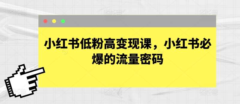 小红书低粉高变现课，小红书必爆的流量密码-旺仔资源库