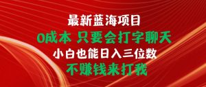 （10424期）最新蓝海项目 0成本 只要会打字聊天 小白也能日入三位数 不赚钱来打我-旺仔资源库