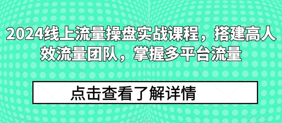 2024线上流量操盘实战课程，搭建高人效流量团队，掌握多平台流量-旺仔资源库