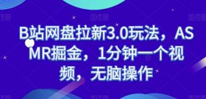 B站网盘拉新3.0玩法，ASMR掘金，1分钟一个视频，无脑操作【揭秘】-旺仔资源库