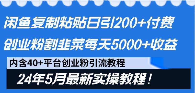 闲鱼复制粘贴日引200+付费创业粉，24年5月最新方法！割韭菜日稳定5000+收益-旺仔资源库