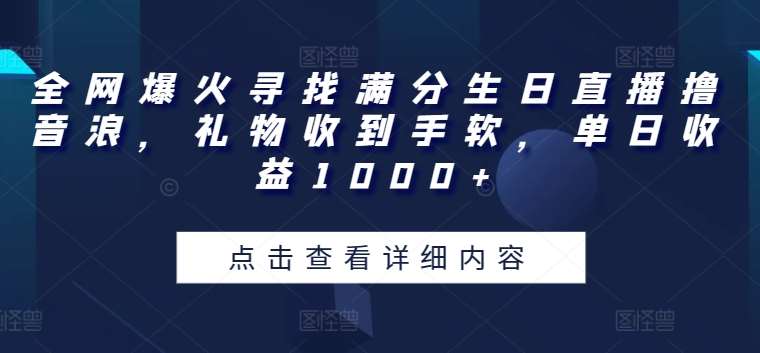 全网爆火寻找满分生日直播撸音浪，礼物收到手软，单日收益1000+【揭秘】-旺仔资源库