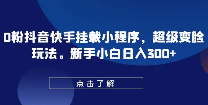 0粉抖音快手挂载小程序，超级变脸玩法，新手小白日入300+【揭秘】-旺仔资源库