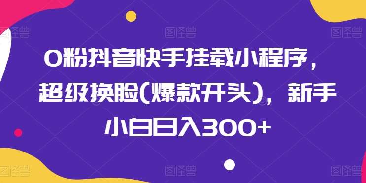 0粉抖音快手挂载小程序，超级换脸(爆款开头)，新手小白日入300+【揭秘】-旺仔资源库