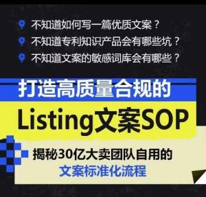 打造高质量合规的Listing文案SOP，掌握亚马逊文案工作的标准化-旺仔资源库