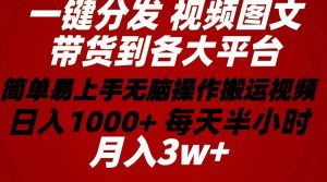 （10667期）2024年 一键分发带货图文视频 简单易上手 无脑赚收益 每天半小时日入1…-旺仔资源库
