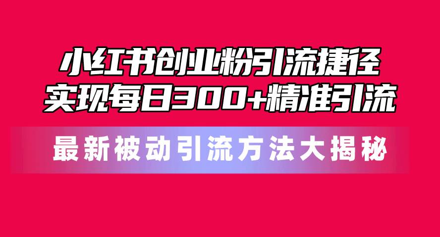 （10692期）小红书创业粉引流捷径！最新被动引流方法大揭秘，实现每日300+精准引流-旺仔资源库