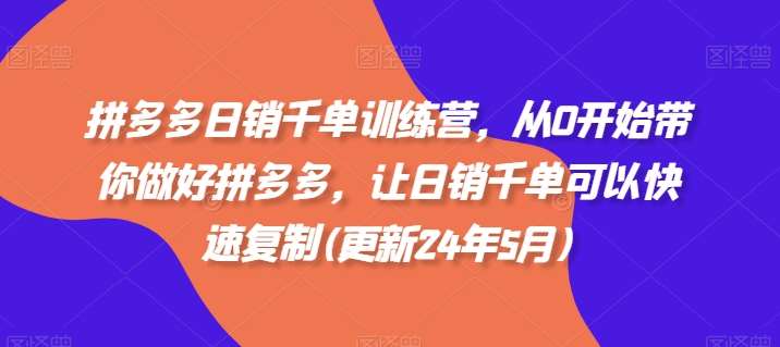 拼多多日销千单训练营，从0开始带你做好拼多多，让日销千单可以快速复制(更新24年5月)-旺仔资源库