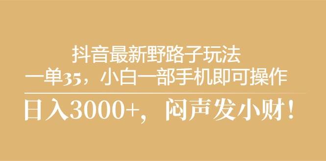 （10766期）抖音最新野路子玩法，一单35，小白一部手机即可操作，，日入3000+，闷…-旺仔资源库