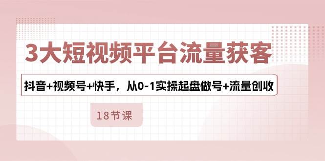 3大短视频平台流量获客，抖音+视频号+快手，从0-1实操起盘做号+流量创收-旺仔资源库