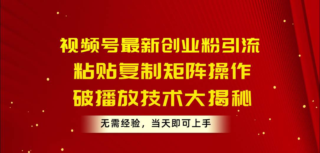 （10803期）视频号最新创业粉引流，粘贴复制矩阵操作，破播放技术大揭秘，无需经验…-旺仔资源库