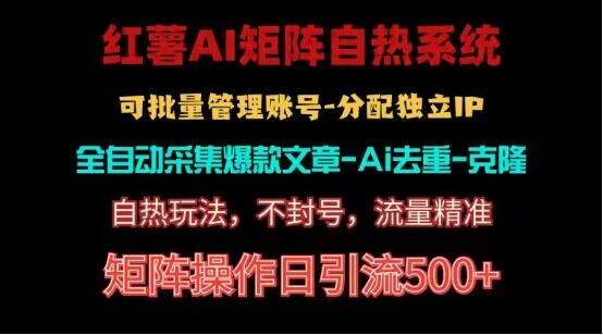 红薯矩阵自热系统，独家不死号引流玩法！矩阵操作日引流500+-旺仔资源库