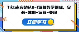Tiktok实战从0-1运营教学课程，安装-注册-运营-变现-旺仔资源库