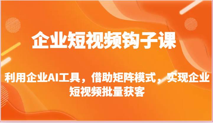 企业短视频钩子课-利用企业AI工具，借助矩阵模式，实现企业短视频批量获客-旺仔资源库