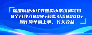 （10910期）深度解析小红书售卖小学资料项目 8个月收入20W+轻松引流8000+操作简单…-旺仔资源库