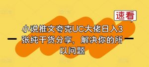 小说推文夸克UC大佬日入3张纯干货分享，解决你的所以问题-旺仔资源库