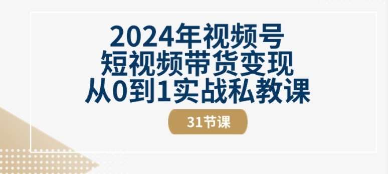 2024年视频号短视频带货变现从0到1实战私教课(31节视频课)-旺仔资源库