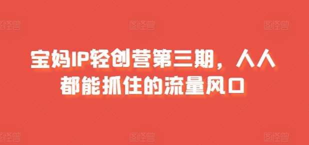 宝妈IP轻创营第三期，人人都能抓住的流量风口-旺仔资源库