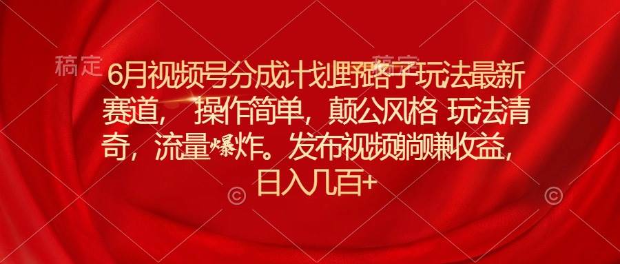 （11040期）6月视频号分成计划野路子玩法最新赛道操作简单，颠公风格玩法清奇，流…-旺仔资源库