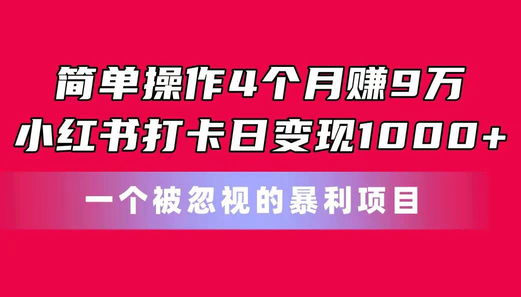 （11048期）简单操作4个月赚9万！小红书打卡日变现1000+！一个被忽视的暴力项目-旺仔资源库