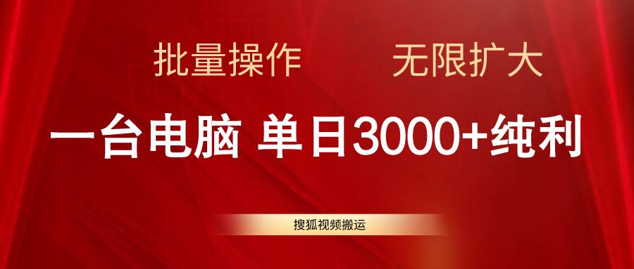 （11064期）搜狐视频搬运，一台电脑单日3000+，批量操作，可无限扩大-旺仔资源库