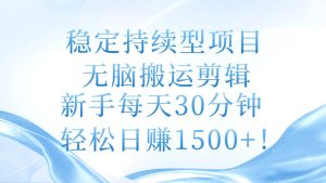 （11094期）稳定持续型项目，无脑搬运剪辑，新手每天30分钟，轻松日赚1500+！-旺仔资源库