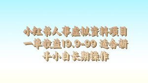 小红书人事虚拟资料项目一单收益19.9-99 适合新手小白长期操作-旺仔资源库