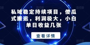 私域稳定持续项目，傻瓜式搬运，利润极大，小白单日收益几张【揭秘】-旺仔资源库