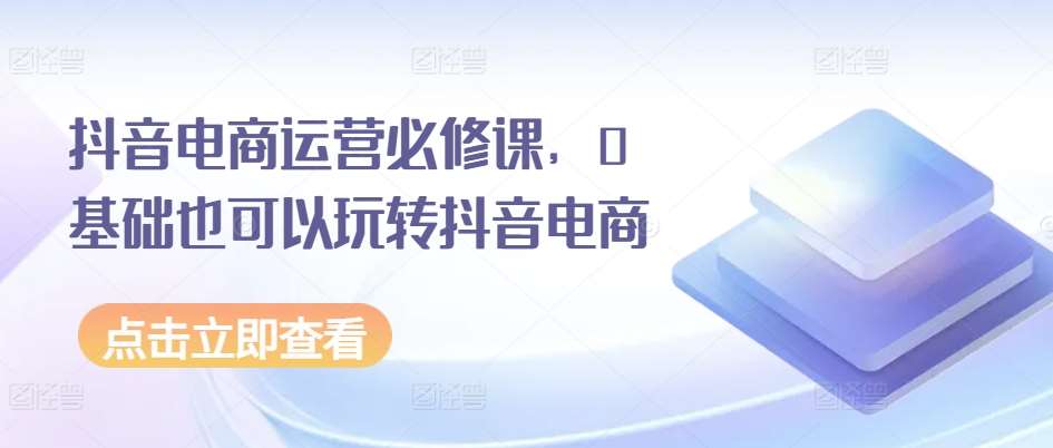 抖音电商运营必修课，0基础也可以玩转抖音电商-旺仔资源库