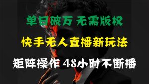 （11142期）单日破万，快手无人直播新玩法，无需版权，支持矩阵操作，48小时不断播-旺仔资源库