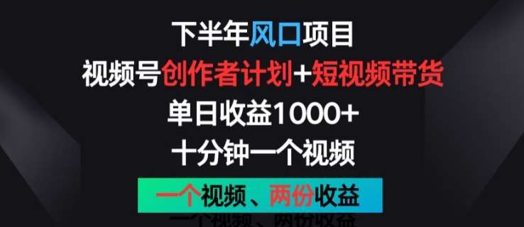 下半年风口项目，视频号创作者计划+视频带货，一个视频两份收益，十分钟一个视频【揭秘】-旺仔资源库