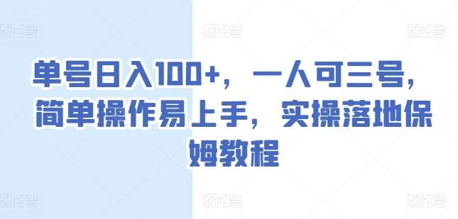 单号日入100+，一人可三号，简单操作易上手，实操落地保姆教程【揭秘】-旺仔资源库