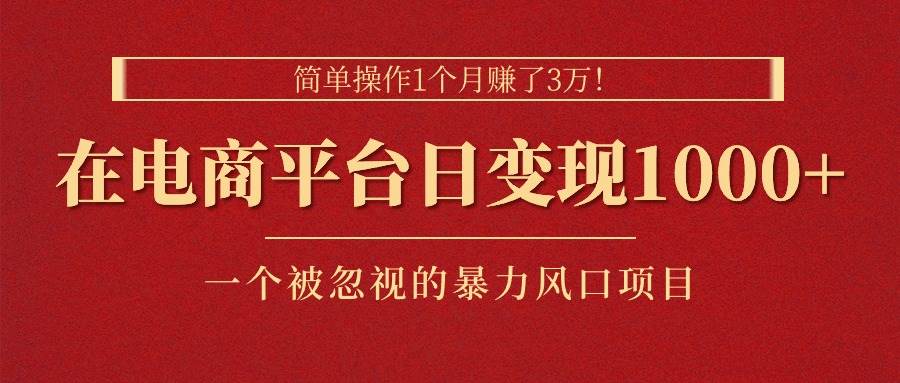 （11160期）简单操作1个月赚了3万！在电商平台日变现1000+！一个被忽视的暴力风口…-旺仔资源库