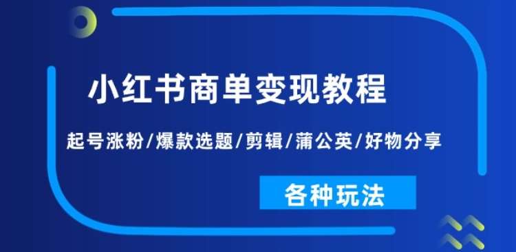 小红书商单变现教程：起号涨粉/爆款选题/剪辑/蒲公英/好物分享/各种玩法-旺仔资源库